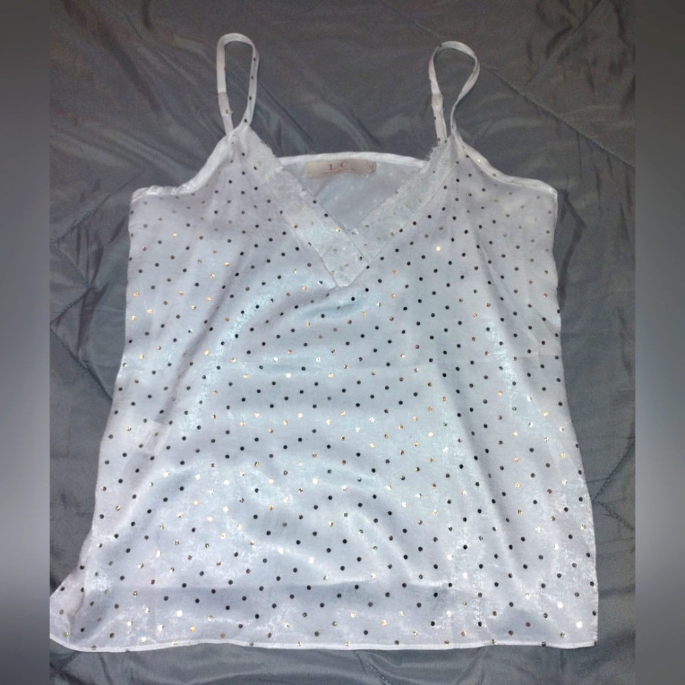 White Camisole with Gold Polka Dots